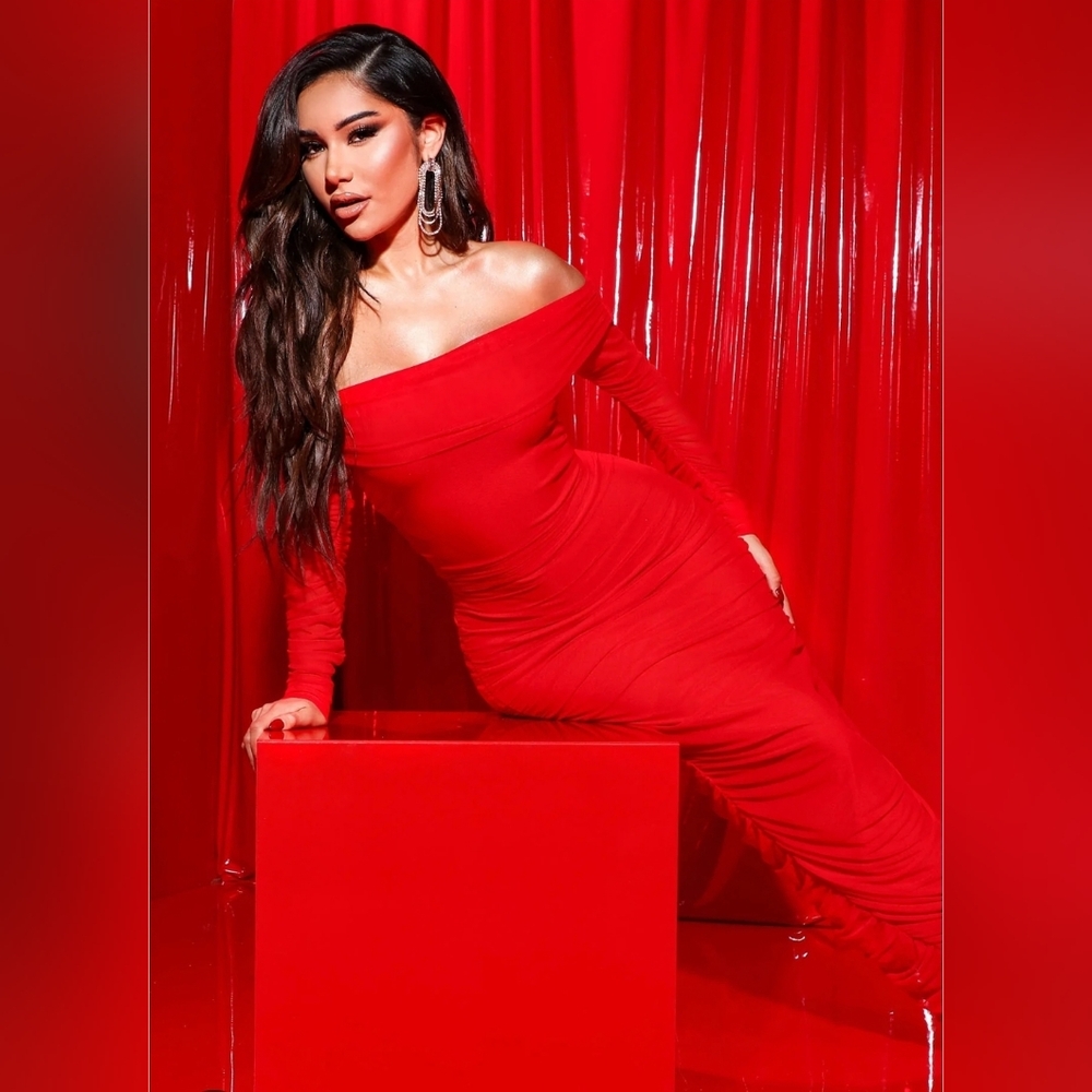 Fashion Nova Vibrant Red Long Sleeve Dress